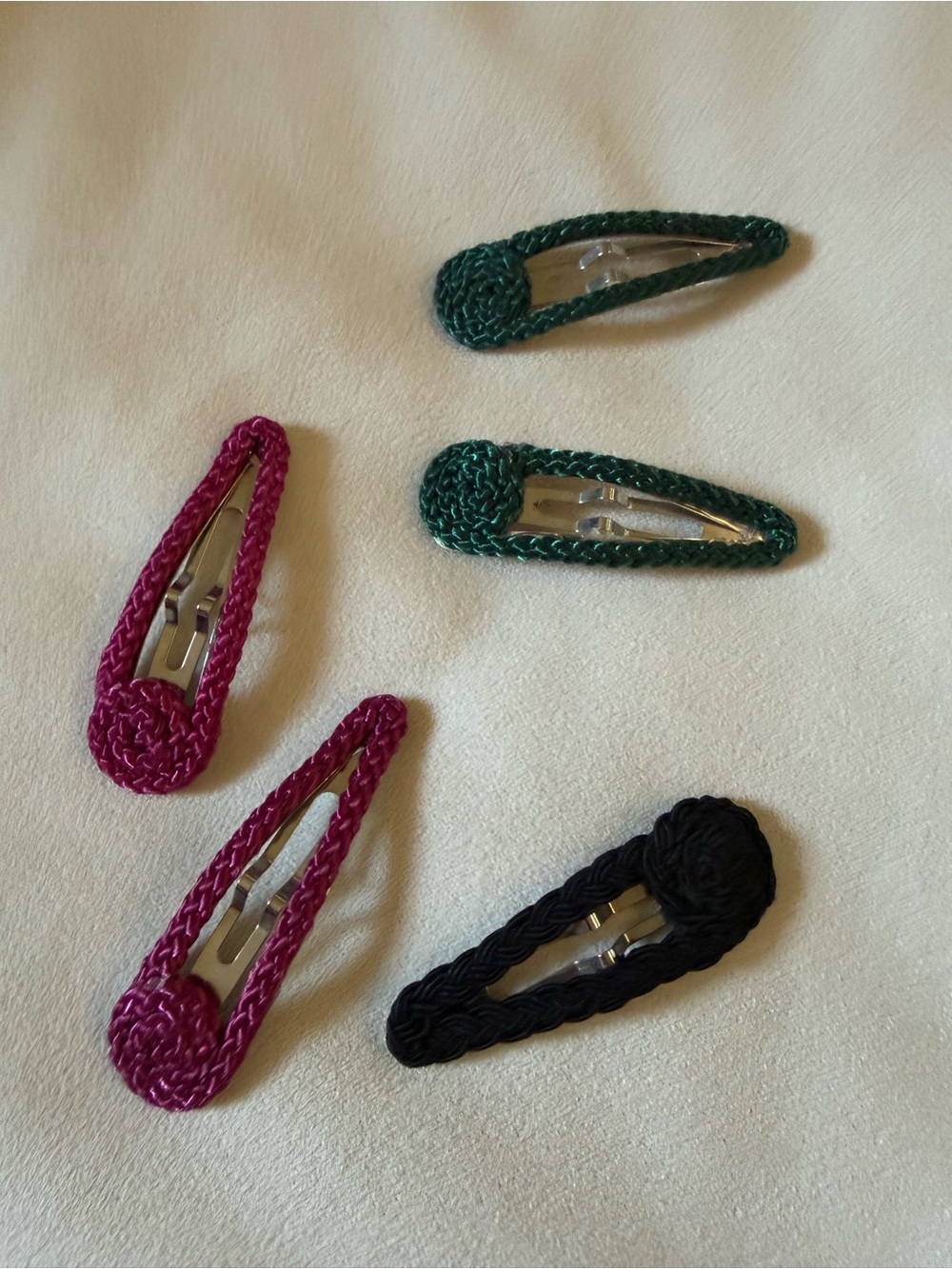 Set of 5 Braided Snap Clips/Barrettes